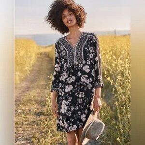 Garnet Hill ~new ~ Boho Millie Crepe Floral Dress size Small* in Onyx Almond